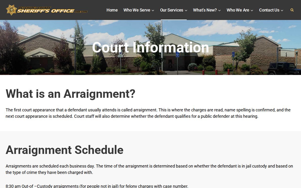 Deschutes County Adult Jail court record information